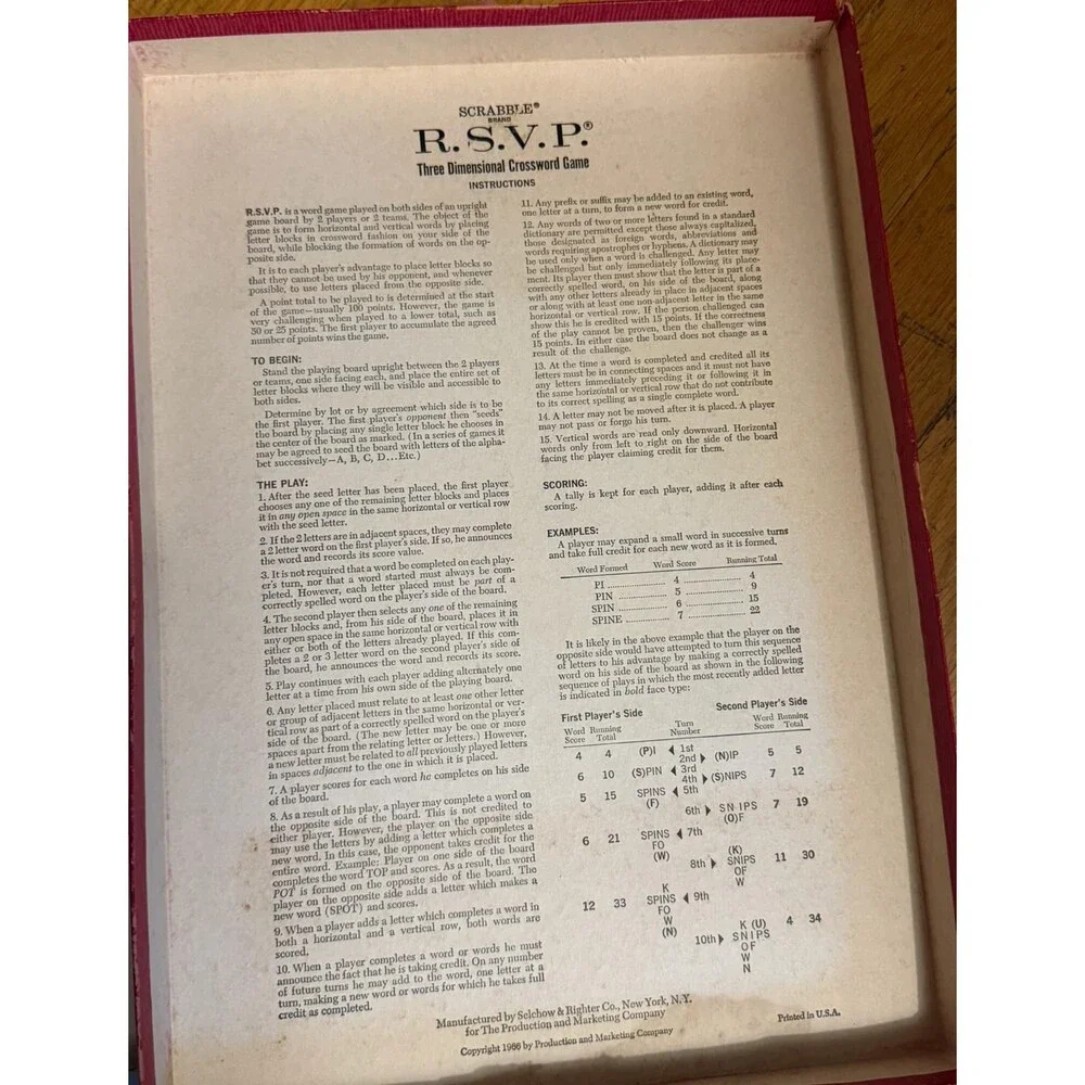 1966 Scrabble R.S.V.P. Three Dimensional Crossword Game by Selchow & Righter VTG